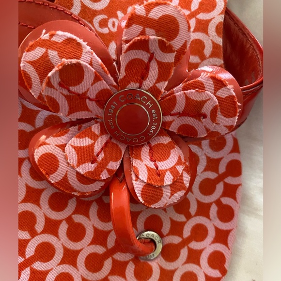 Coach Pattey Logo Flat Sandal with Flower Detailing size6.5 red/pink - Picture 8 of 10